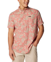 Columbia Mens Regular fit Short Sleeve Button-Up Shirt Medium Red