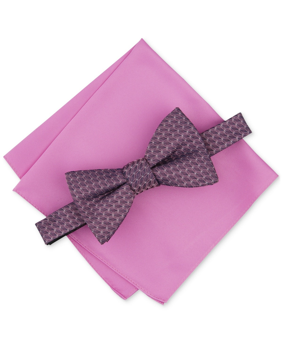 Alfani Mens Regular fit Bow Tie Pocket Square Set Necktie Pink Geometric