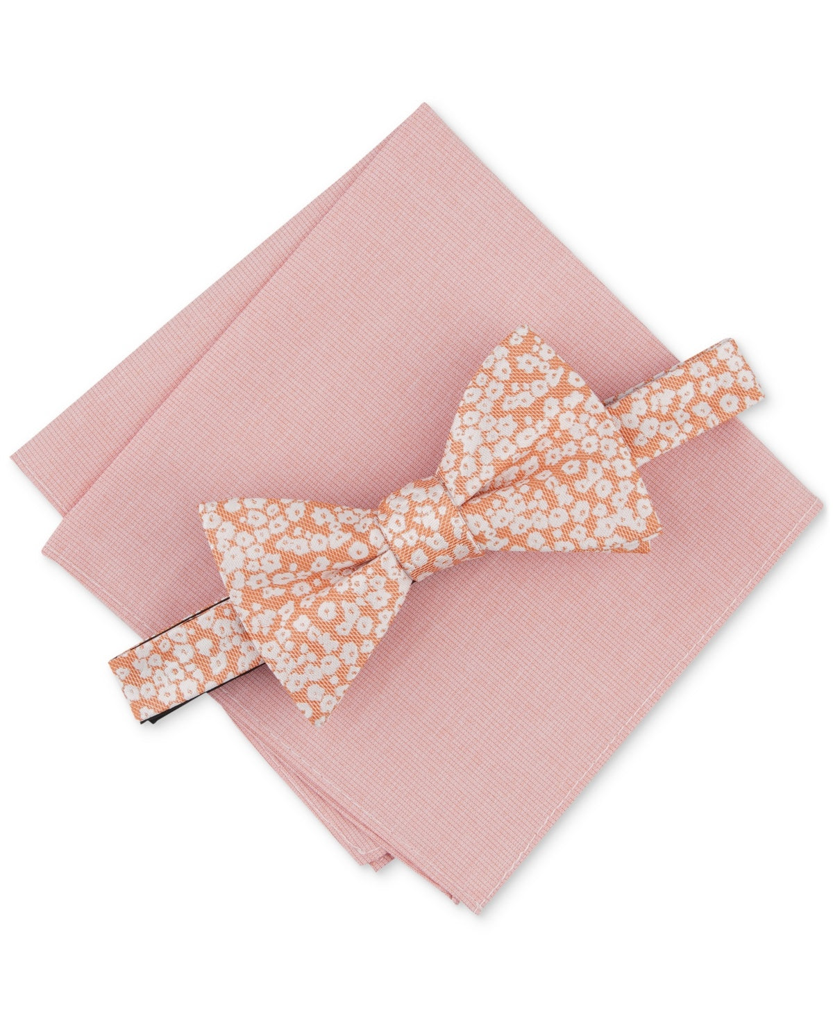 Bar Iii Mens Regular fit Bow Tie Necktie Orange Floral Pocket Square Set