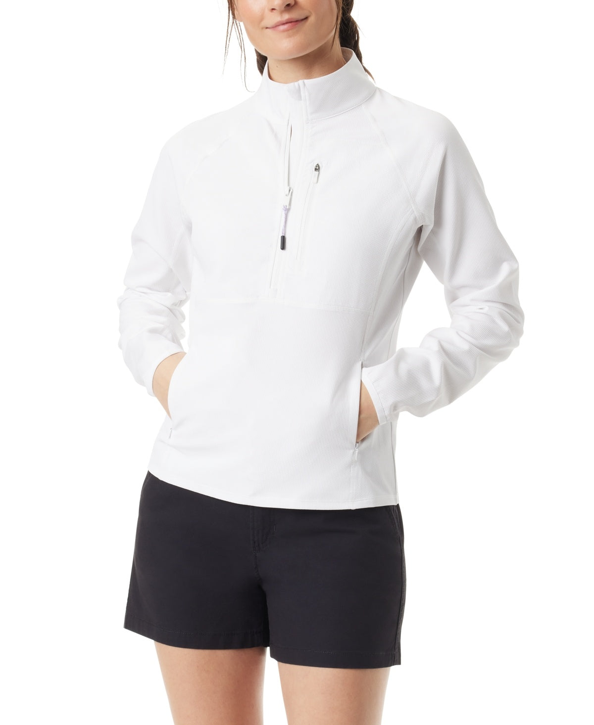 Bass Outdoor Womens Mock Neck Half Zip Coat XL White Solid