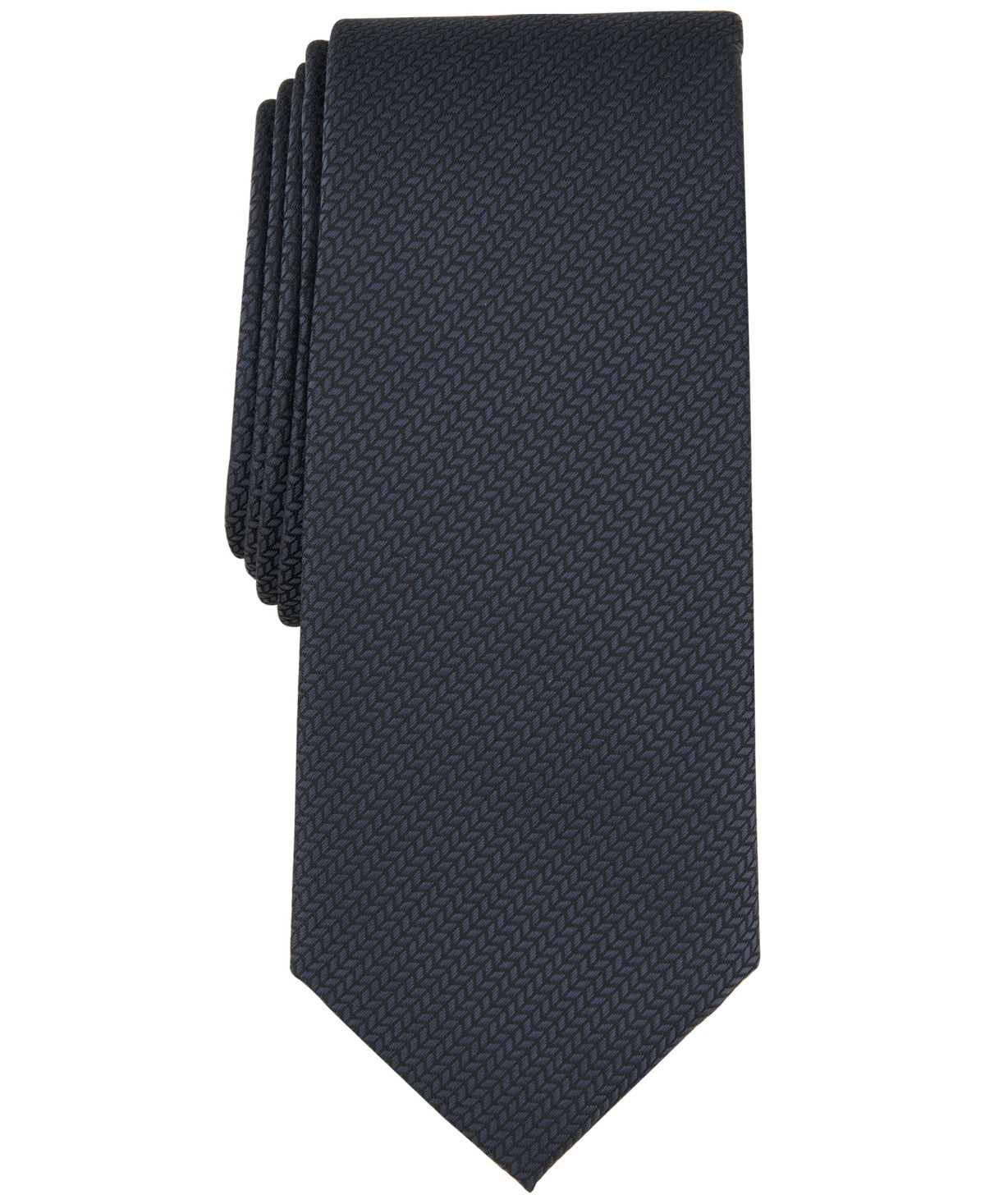 Alfani Men Regular Fit Tie Neck Tie Black Herringbone