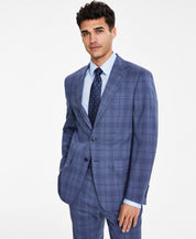 Calvin Klein Mens Slim fit Suit Jacket Blazer 38 L Blue Plaid Stretch