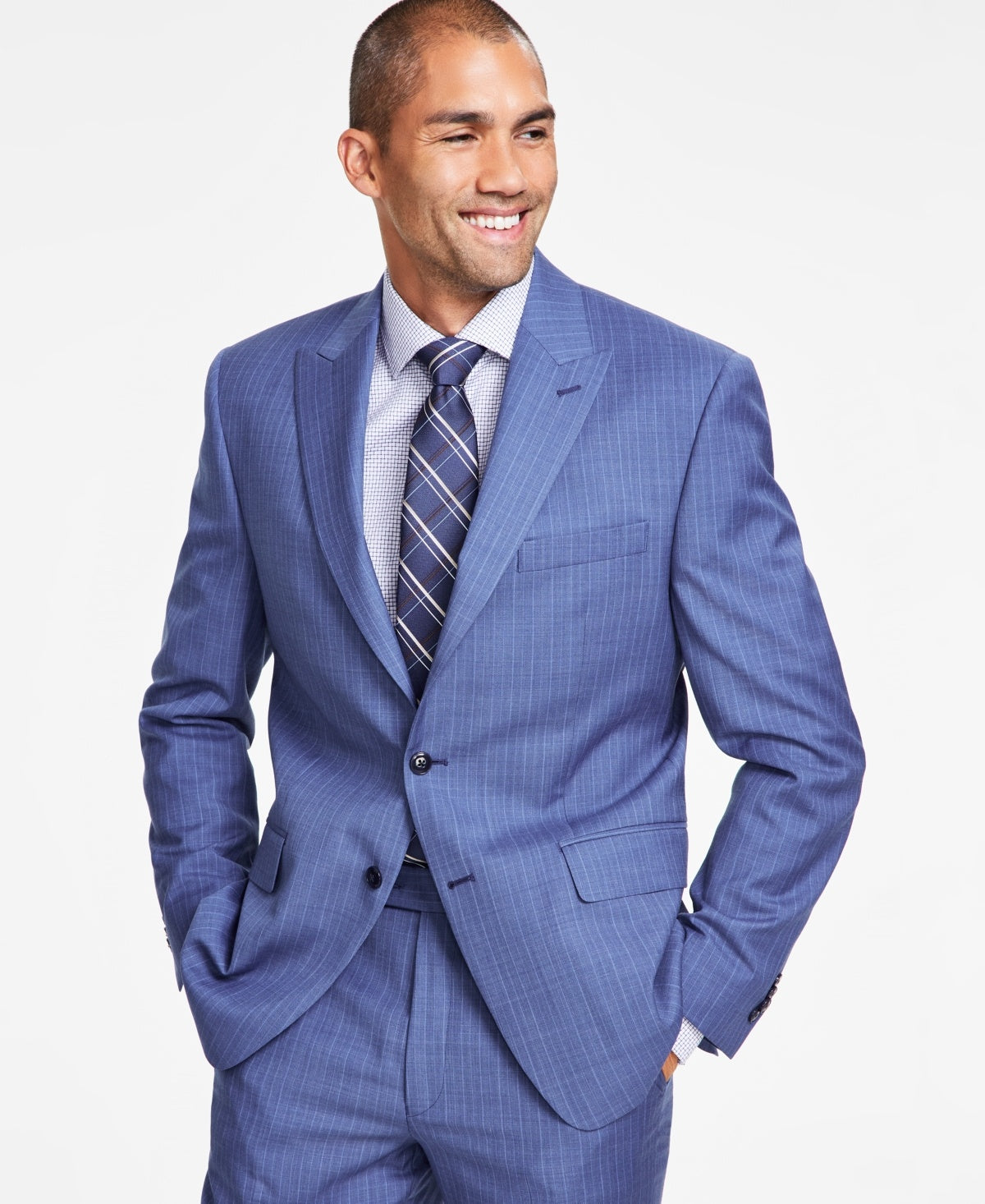 Michael Kors Mens Classic fit Suit Jacket Blazer 42 S Bright Blue Striped