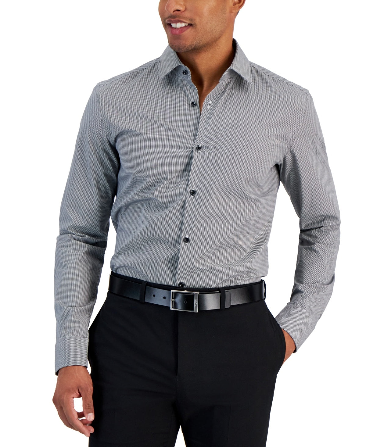 Hugo Boss Mens Slim fit Dress Shirt Large 16 in Long Sleeve Black Check
