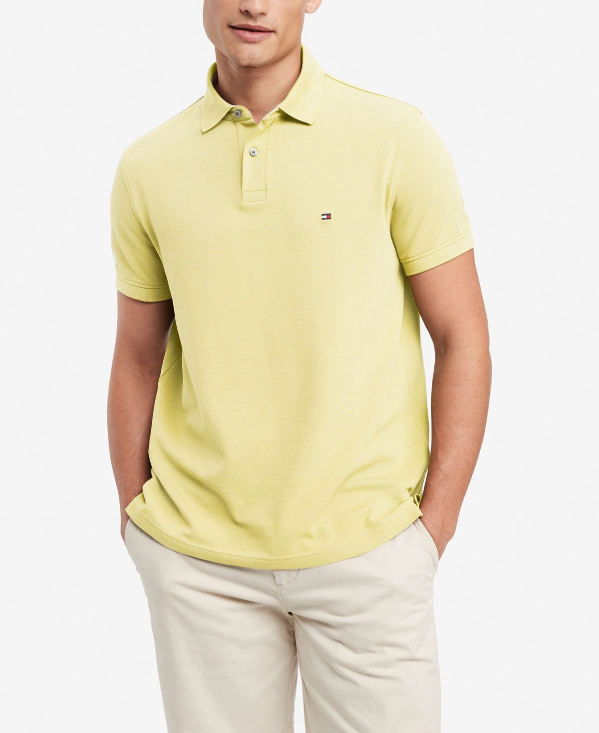 Tommy Hilfiger Mens Classic fit Short Sleeve Polo Shirt Large Yellow Solid