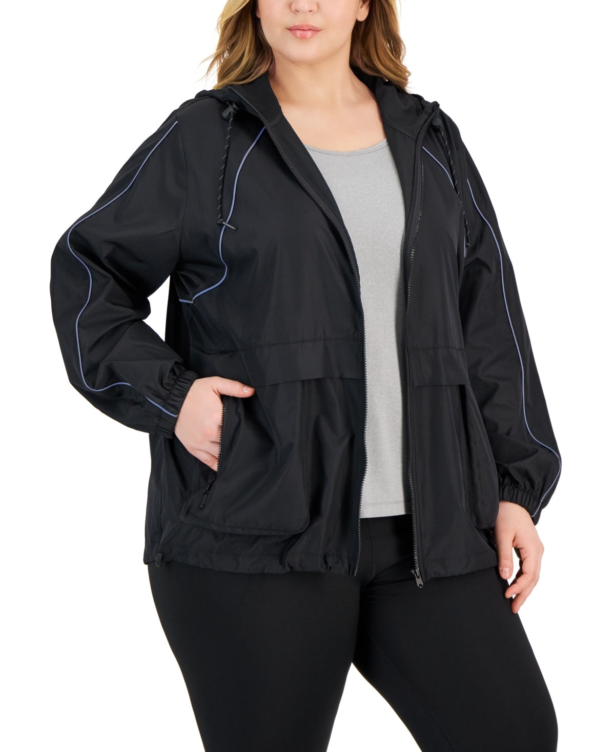ID Ideology Women Regular fit Hoodie Coat 2X Black Solid Full Zip