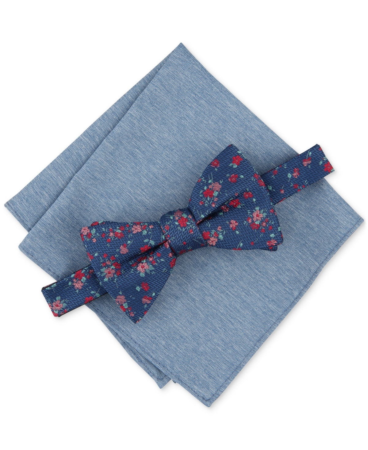 Bar Iii Mens Classic fit Bow Tie Pocket Square Necktie One Size Blue Floral