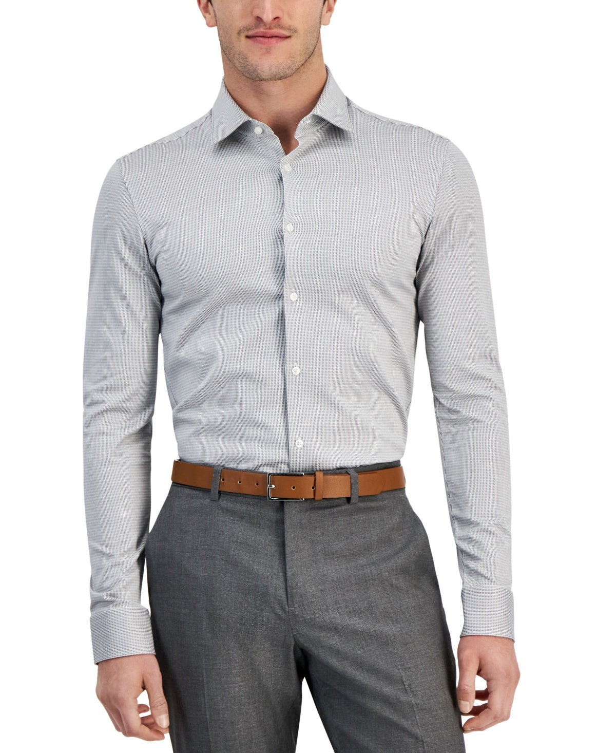 Hugo Boss Mens Slim fit Dress Shirt XL 17.5 in Grey Geometric