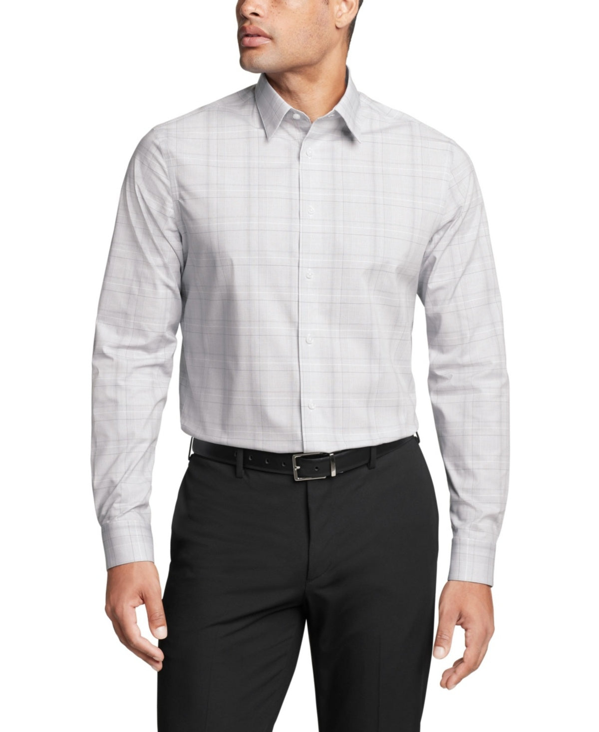 Calvin Klein Mens Slim fit Dress Shirt XL 17.5 in 34-35 Light Grey Plaid
