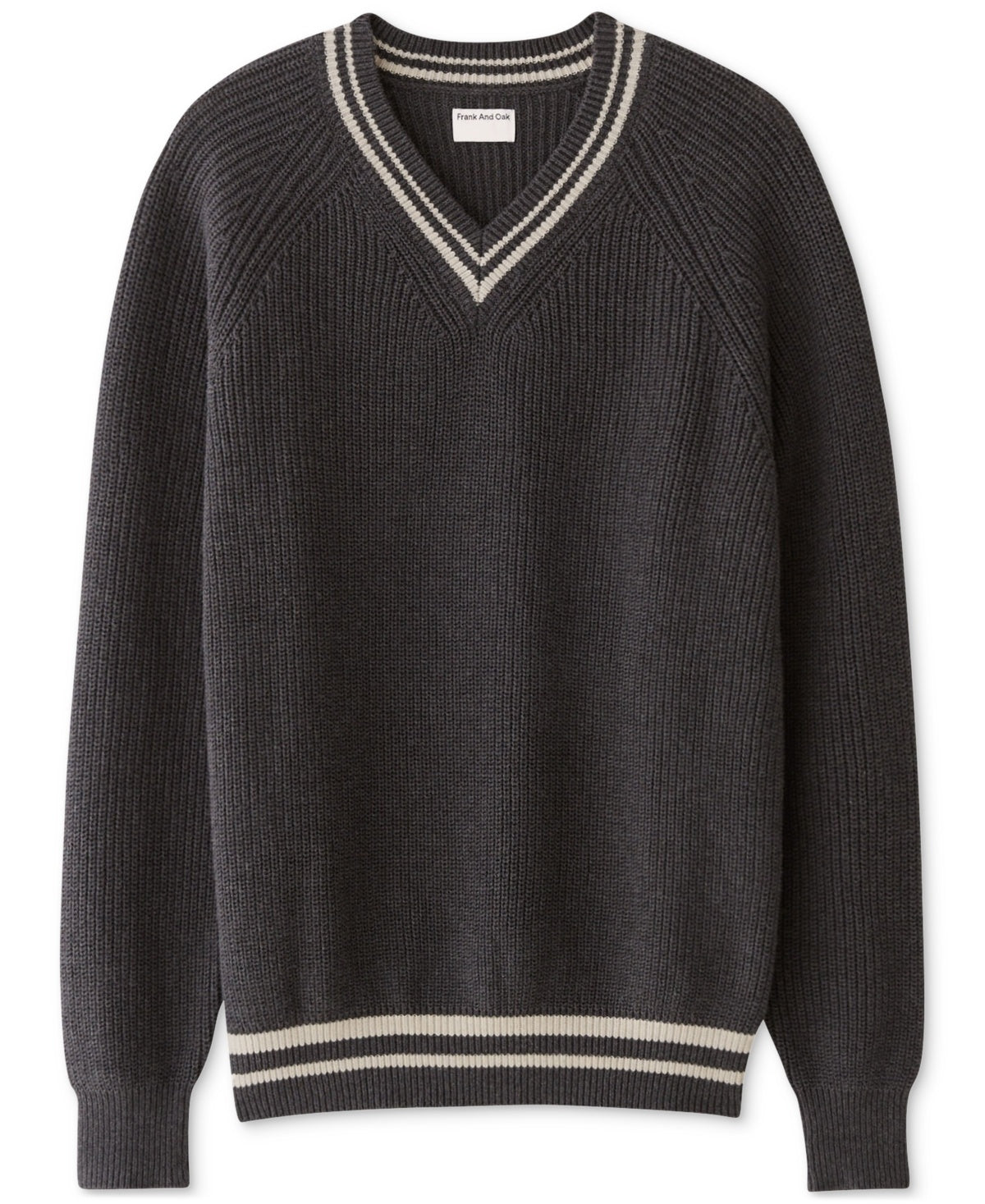 Frank And Oak Mens Relaxed Fit V Neck Sweater Dark Grey Heather XL