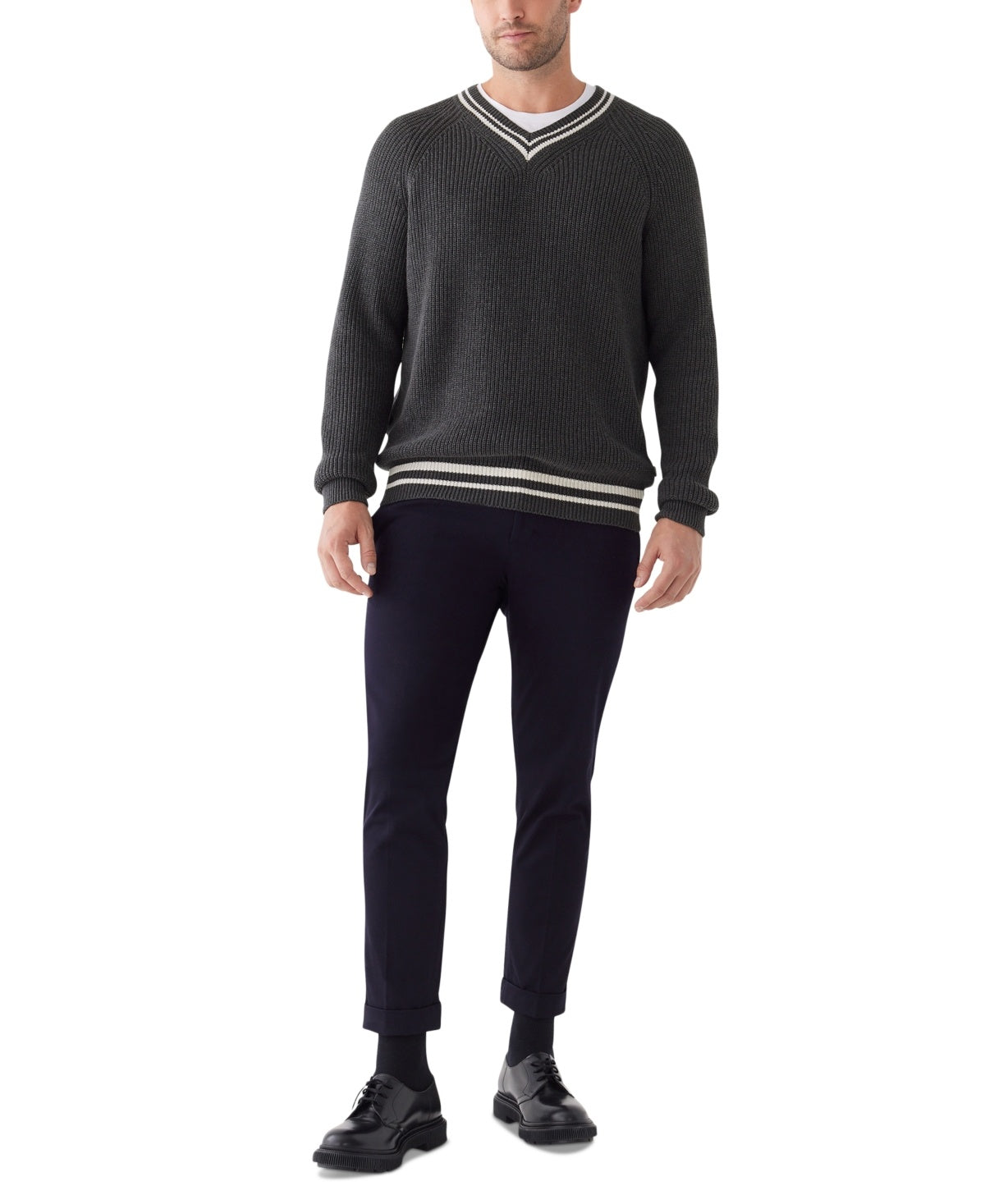 Frank And Oak Mens Relaxed Fit V Neck Sweater Dark Grey Heather XL