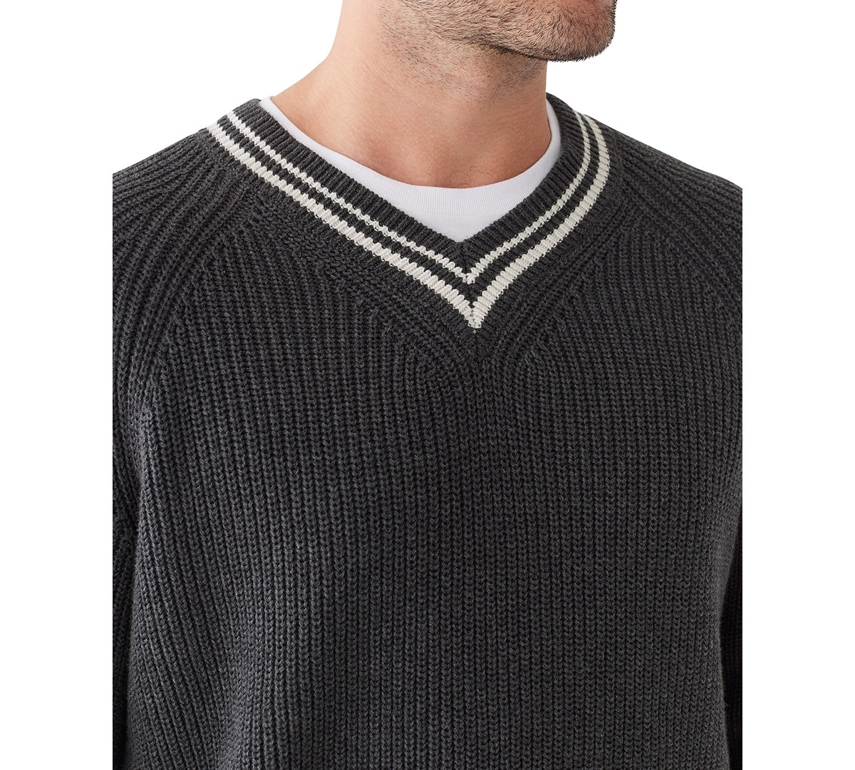 Frank And Oak Mens Relaxed Fit V Neck Sweater Dark Grey Heather XL