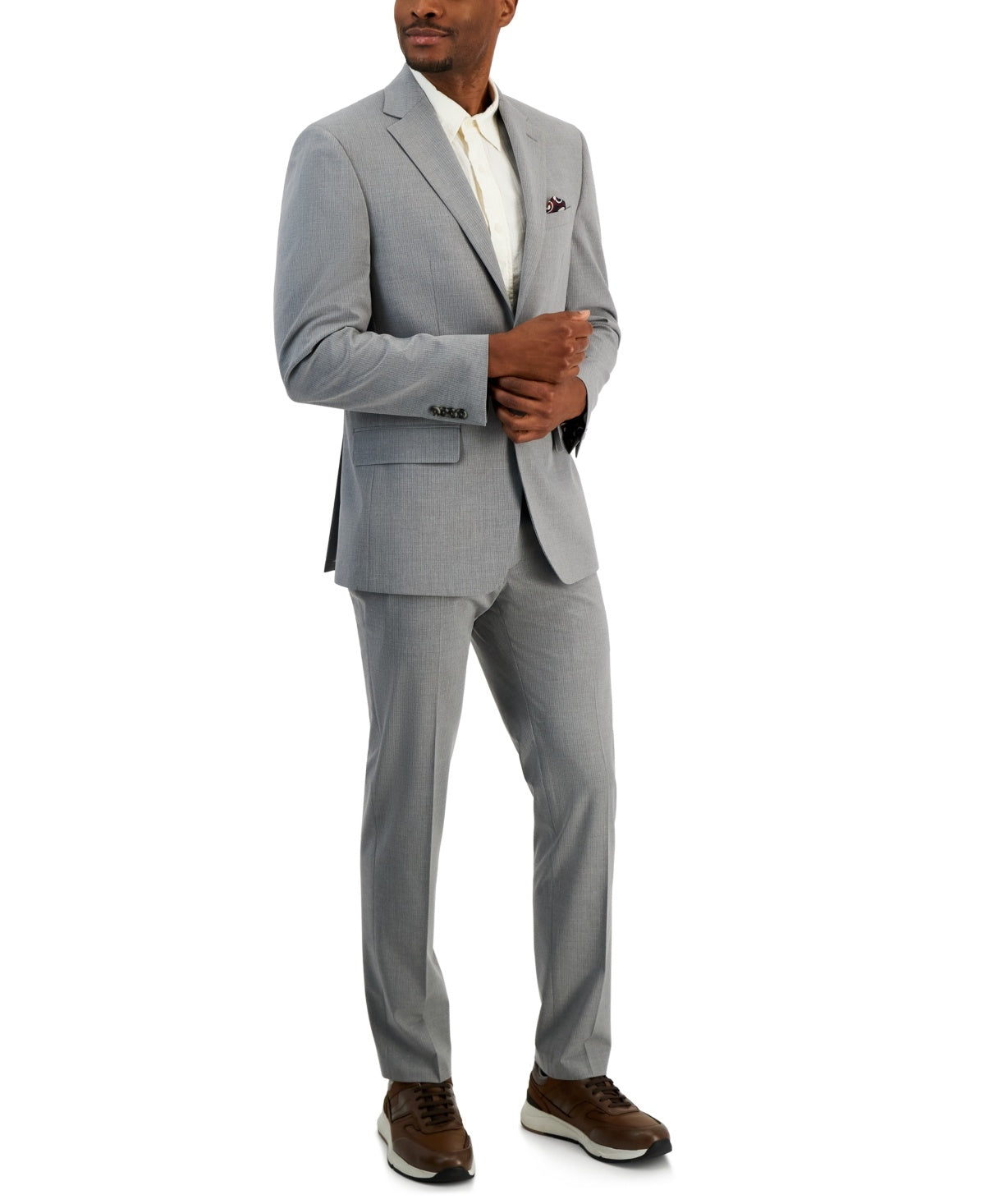 Ben Sherman Mens Slim fit 2 Piece Suit 40 R / 34 Waist Light Grey Solid Stretch