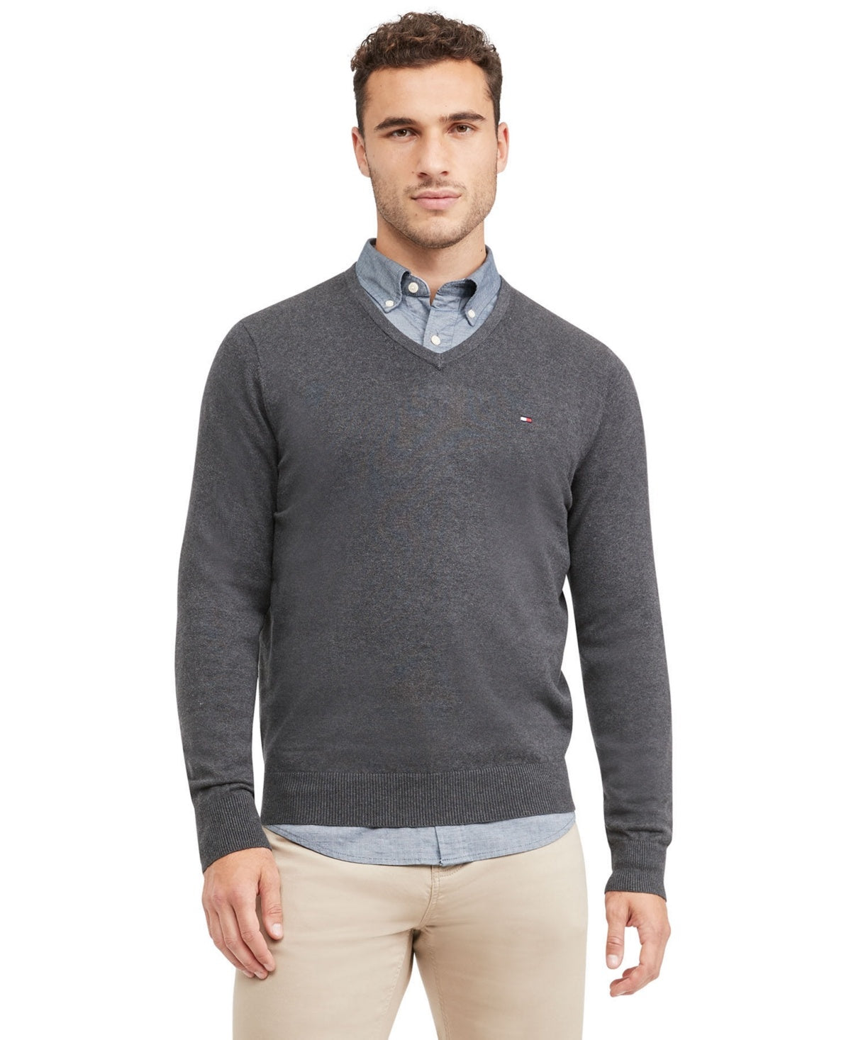 Tommy Hilfiger Men's Big Tall Syracuse V Neck Sweater Grey Heather 5XLT