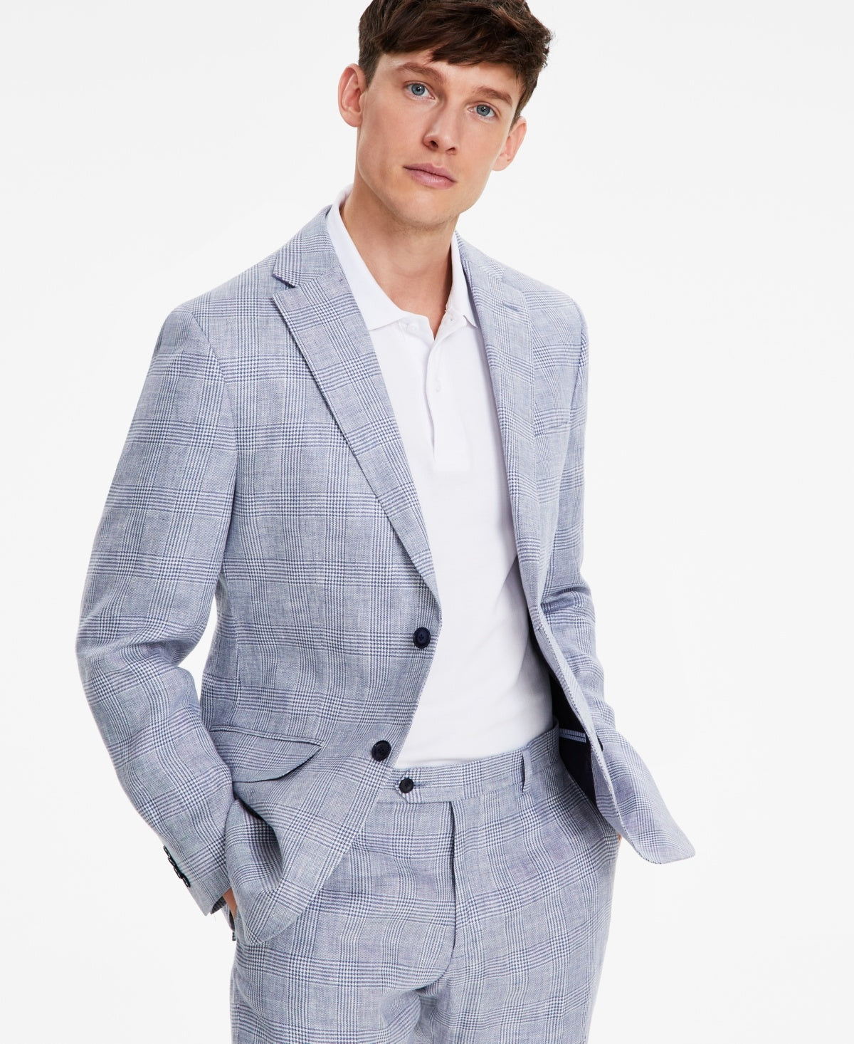 Tommy Hilfiger Mens Modern fit Suit Jacket Blazer 40 R Light Blue White Plaid
