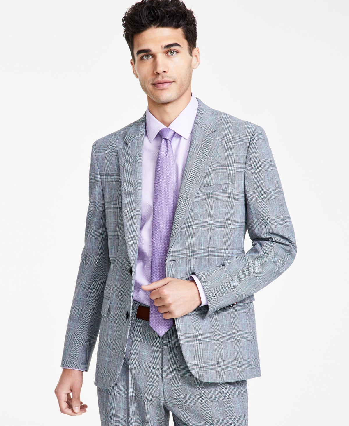 Hugo Boss Mens Slim fit Suit Jacket Blazer 36 R Light Grey Plaid Stretch