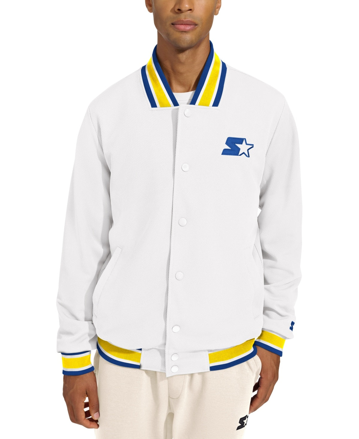 Starter Mens Classic Fit Varsity Jacket Coat Medium White Solid