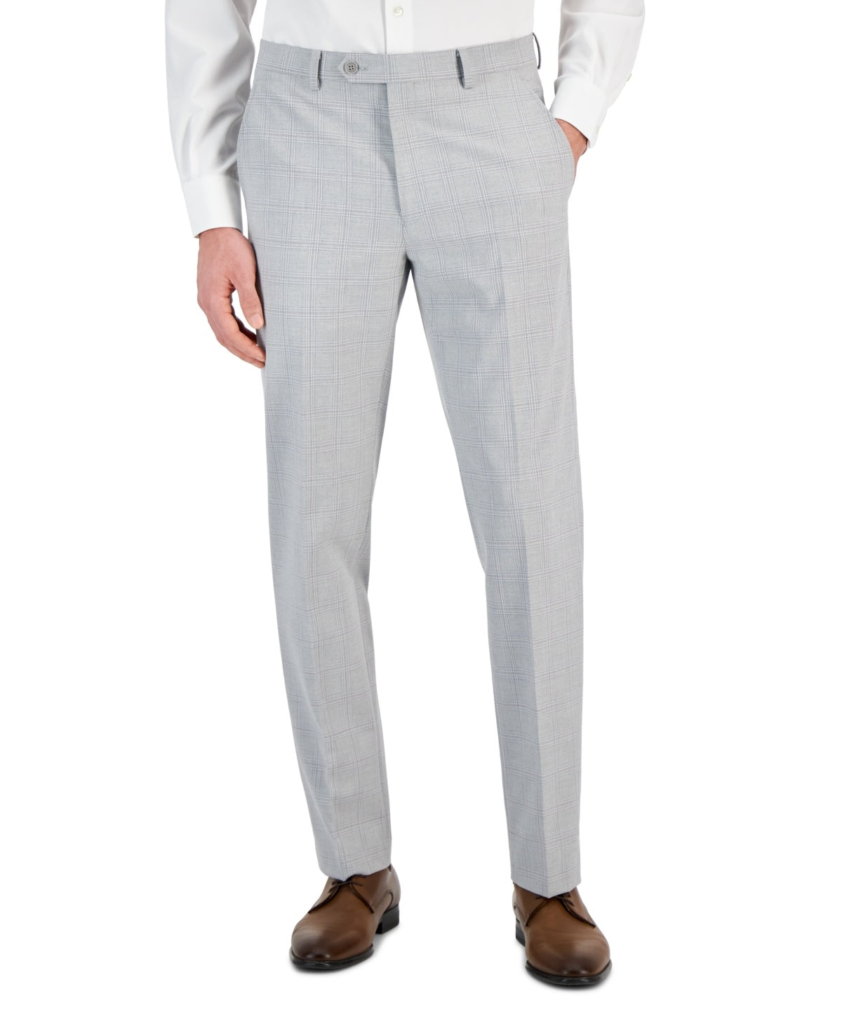 Alfani Men Slim fit Dress Pants 30 / 30 Grey Plaid Stretch