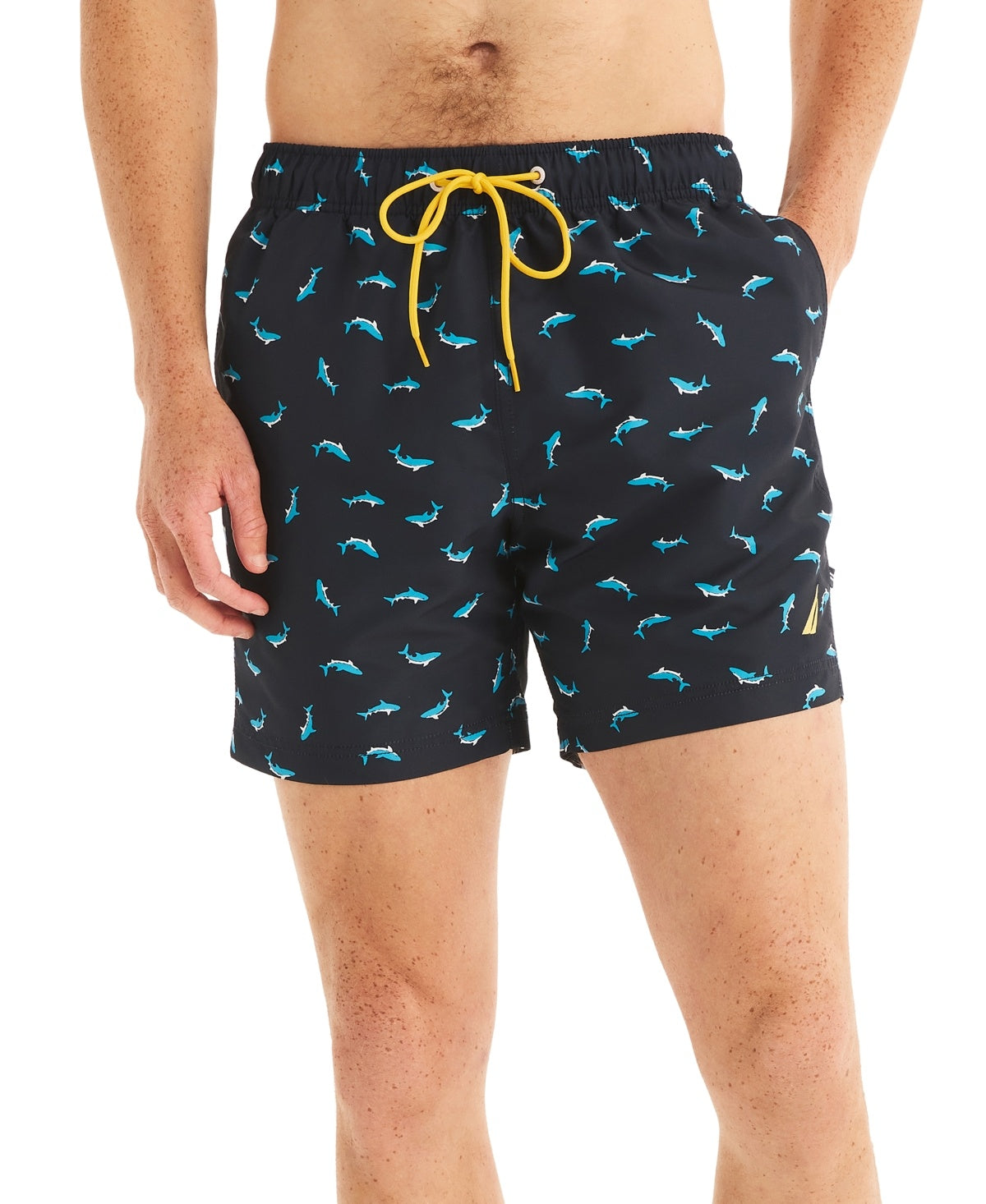 Nautica Mens Regular fit Swim Trunks Swimwear Small Blue Shark Week