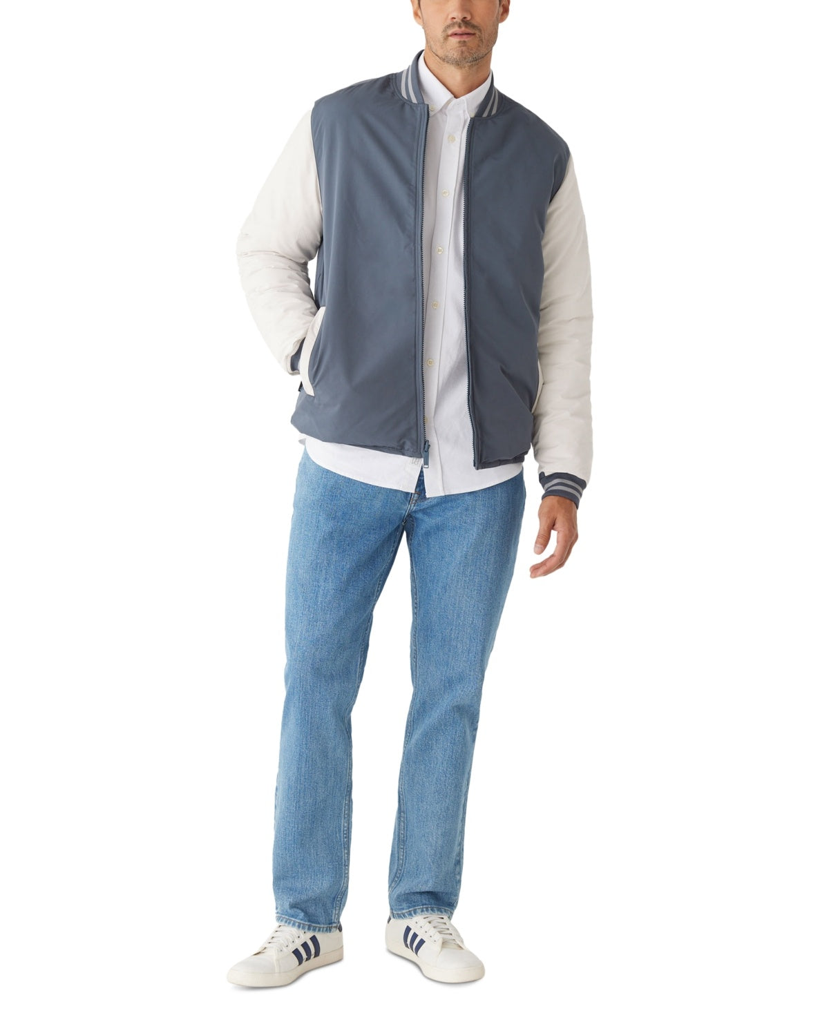 Frank And Oak Men's Skyline Revere Weather Resistant Varsity Jacket Blue Large