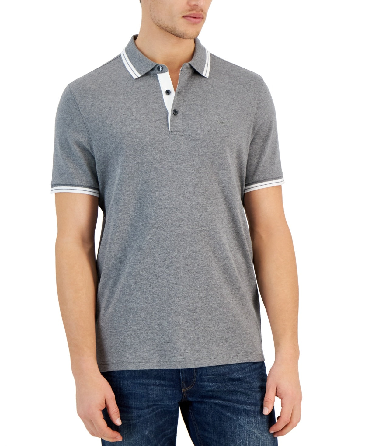 Michael Kors Mens Classic fit Short Sleeve Polo Shirt XS Grey White