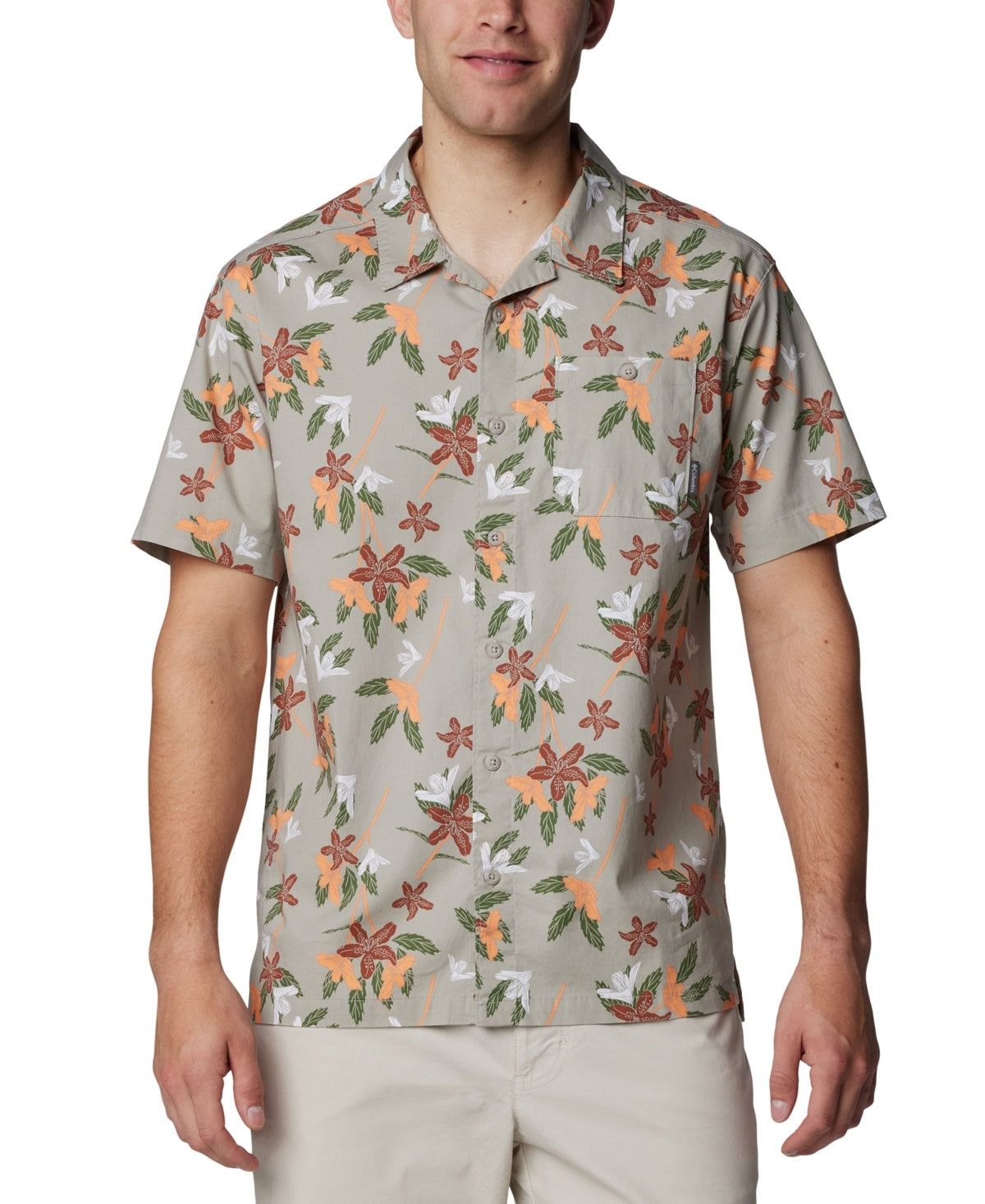 Columbia Mens Regular fit Short Sleeve Button-Up Shirt XXL Grey Floral