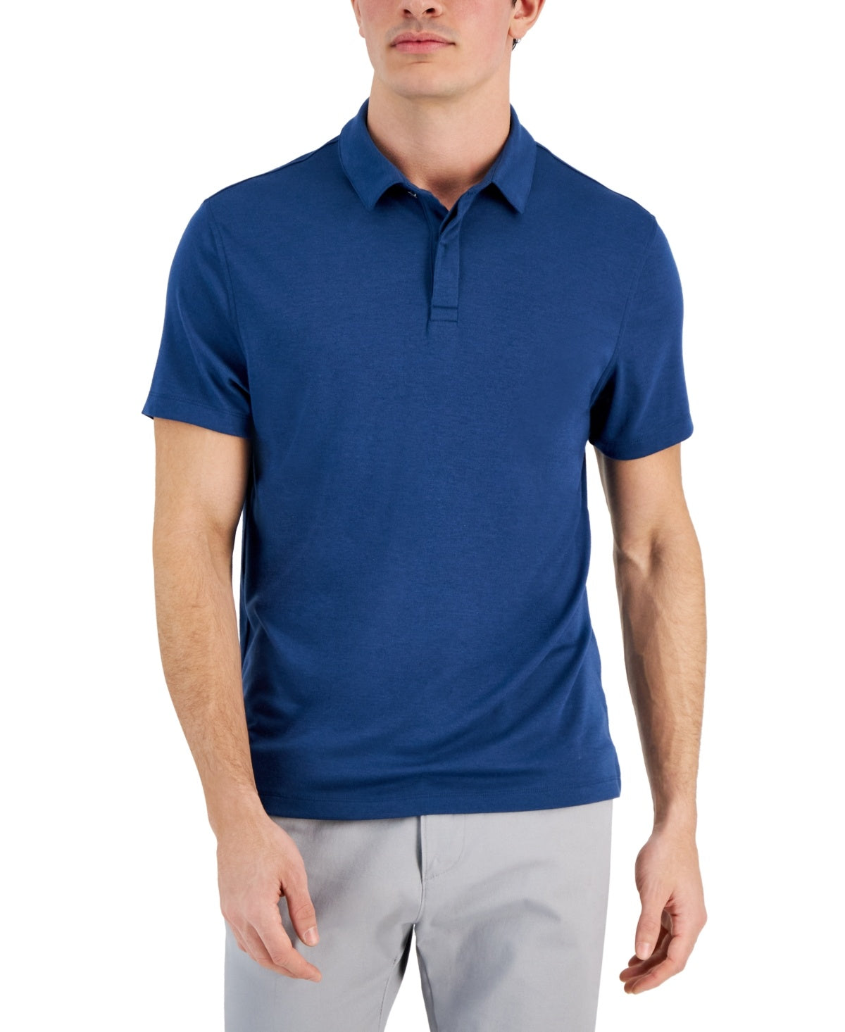Alfani Mens Regular fit Short Sleeve Polo Shirt Small Blue Solid Stretch