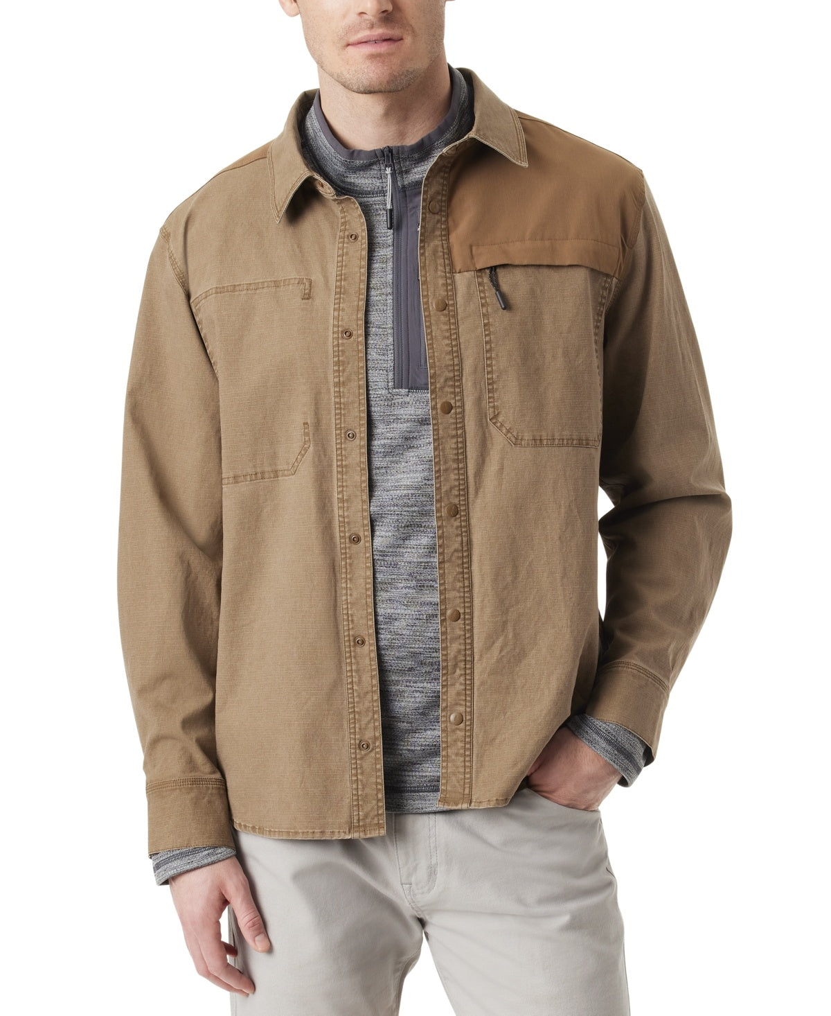 BASS OUTDOOR Mens Utility Shacket Coat XL Brown Solid