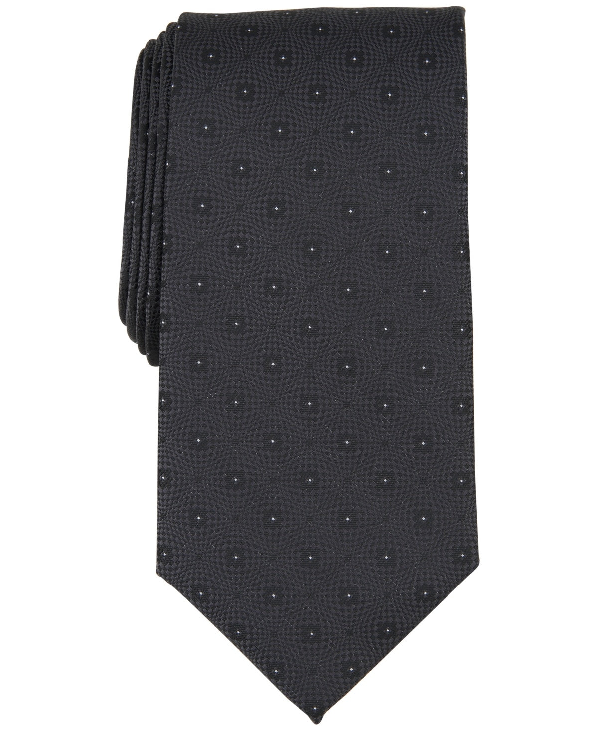Perry Ellis Mens Tie Necktie One Size Black Denning Geo Pattern