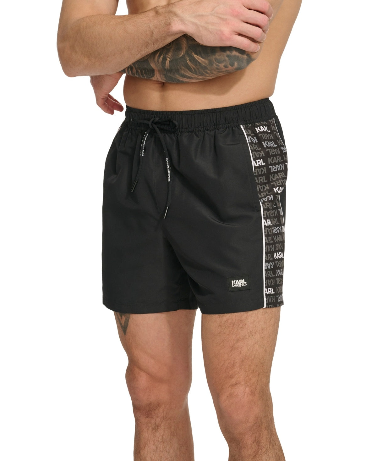 Karl Lagerfeld Paris Mens Regular fit Drawstring Shorts Small / 4 Black Solid