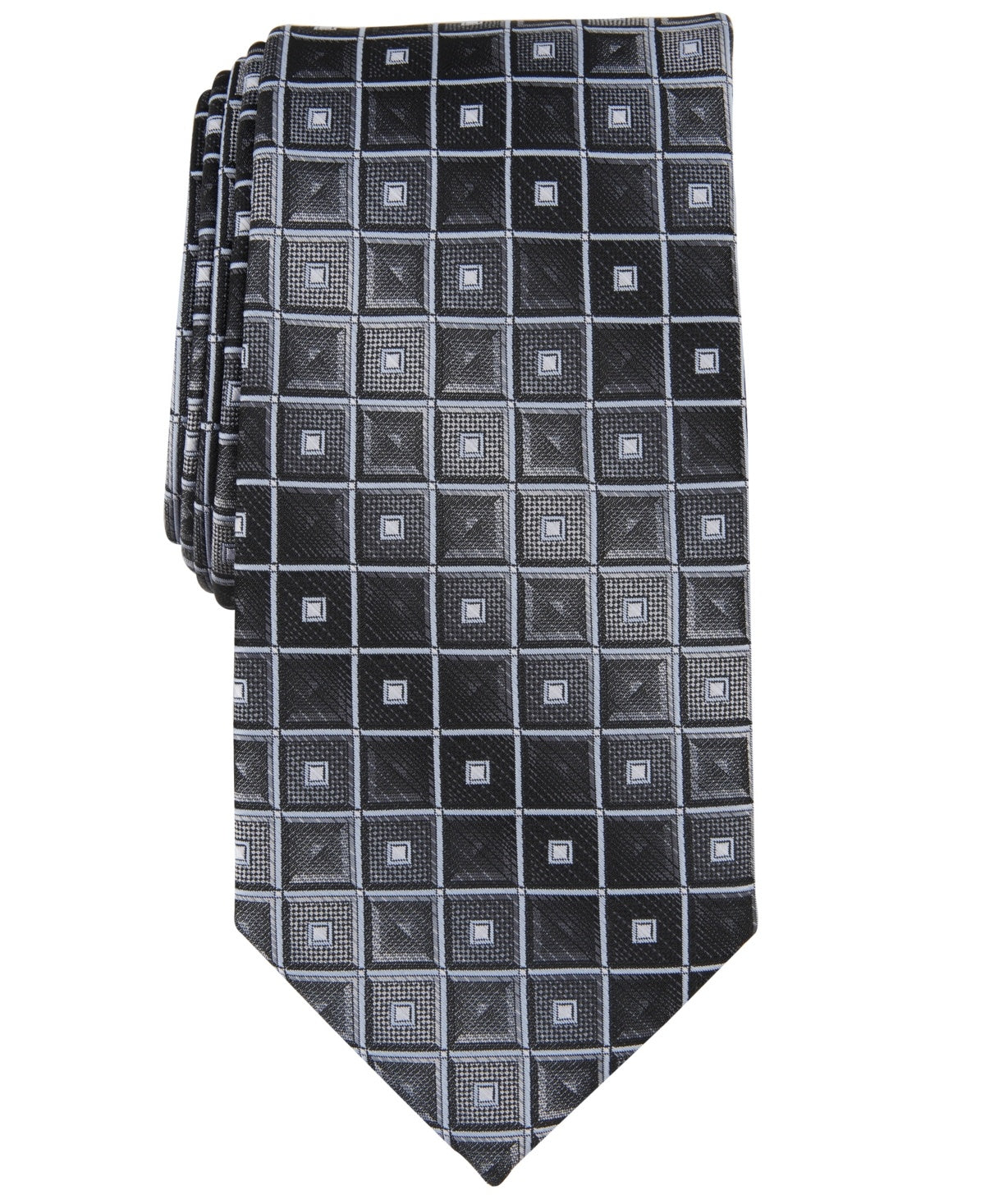 Perry Ellis Mens Regular fit Tie Necktie One Size Black Geometric