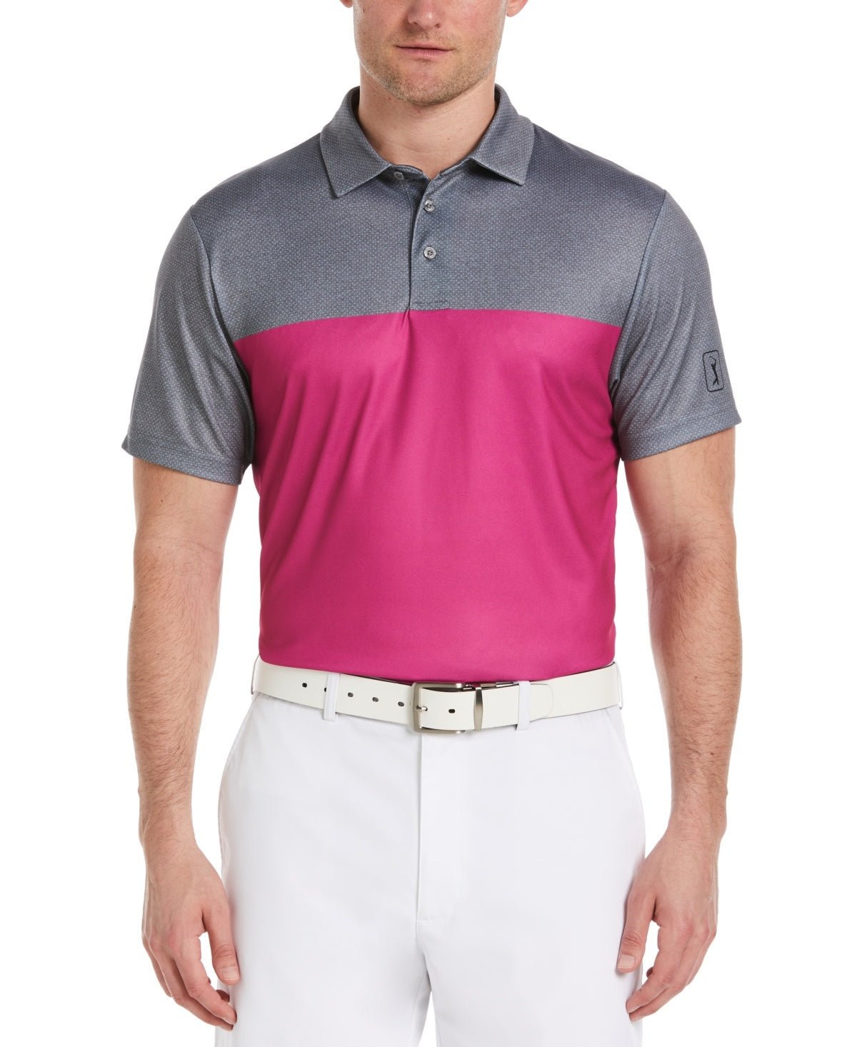 PGA TOUR Mens Athletic fit Short Sleeve Polo Shirt Small Pink Grey