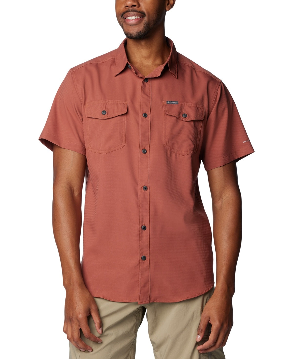 Columbia Men Regular fit Short Sleeve Button-Up Shirt Small Blue Solid