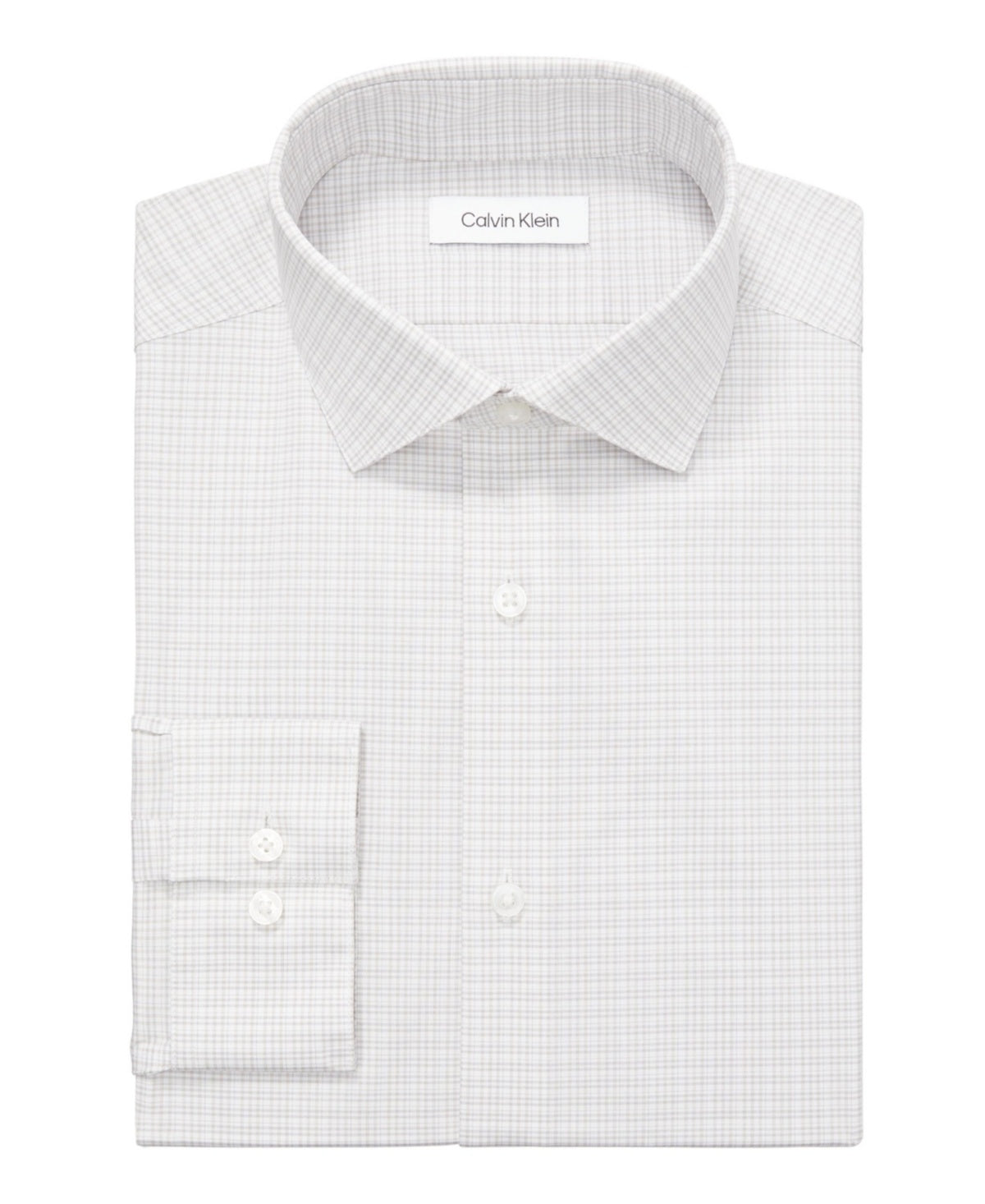 Calvin Klein Mens Slim fit Dress Shirt XL 17 in 34-35 Beige Plaid