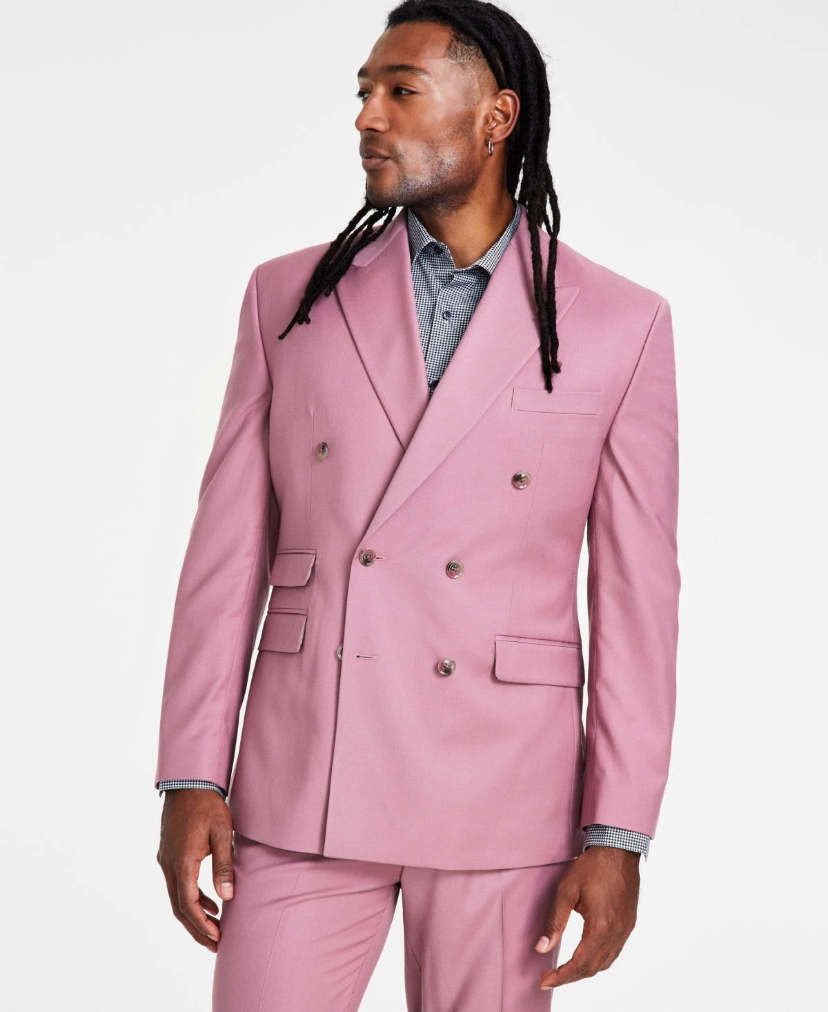 Tayion Collection Mens Classic fit Double Breasted Suit Jacket Blazer 42 S Pink