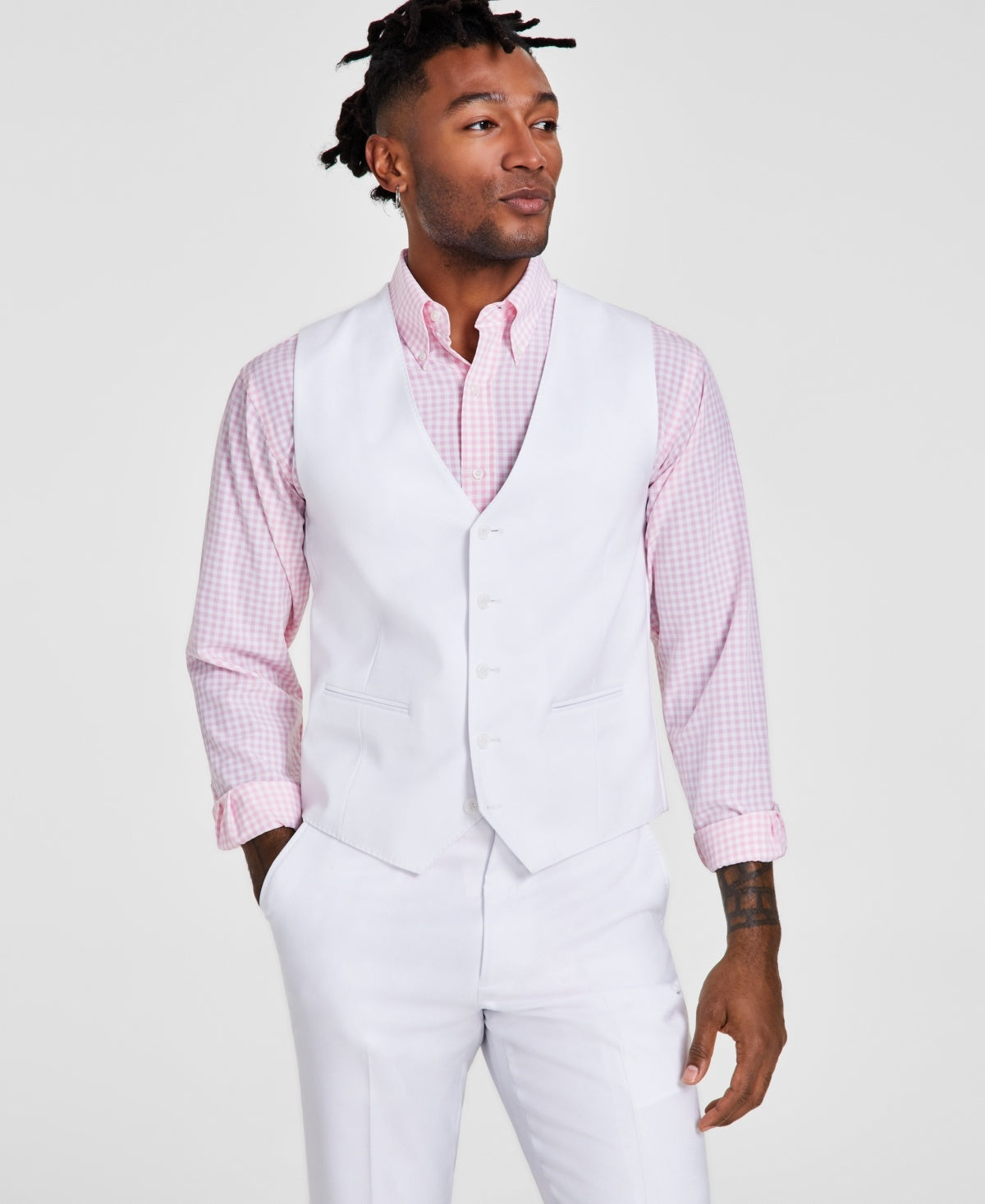 Tayion Mens Classic fit Button-Up Suit Vest XL White Solid