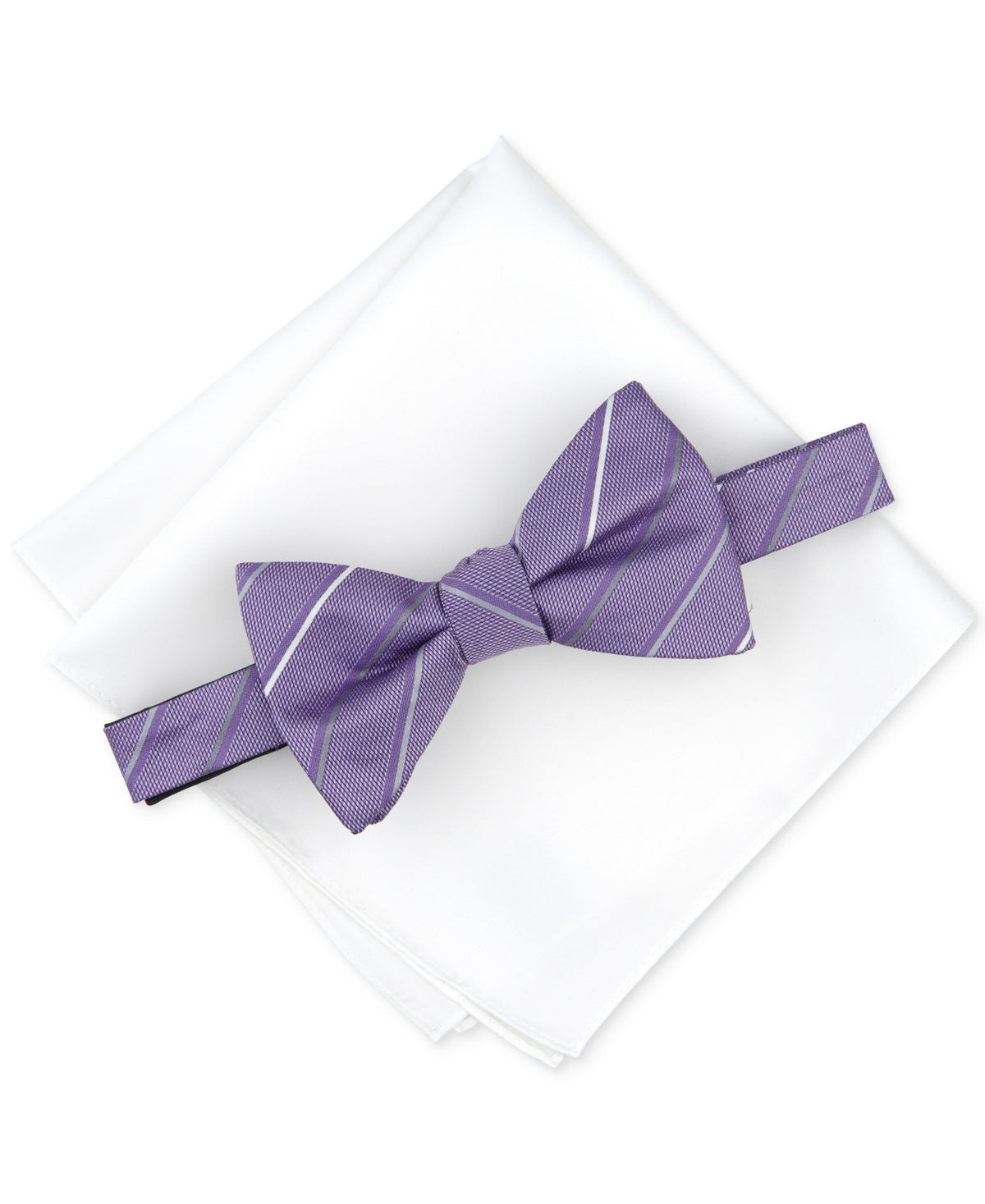 Alfani Mens Bow Tie Pocket Square One Size Purple Striped