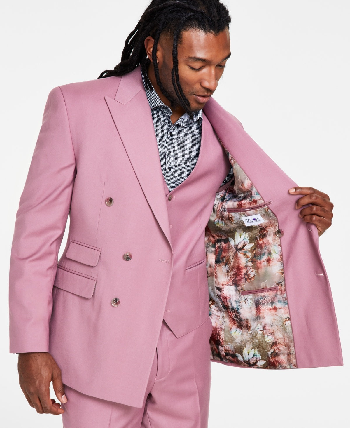 Tayion Collection Mens Classic fit Double Breasted Suit Jacket Blazer 44 L Pink