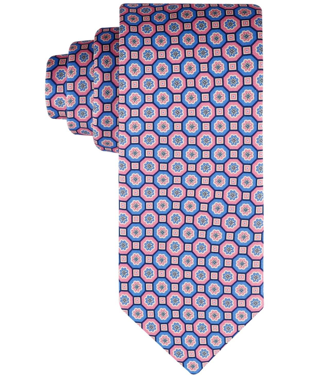 Tommy Hilfiger Mens Regular fit Tie Necktie One Size Pink Blue Medallion