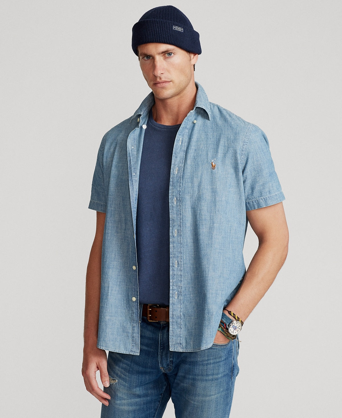 Polo Ralph Lauren Mens Slim fit Short Sleeve Button-Up Shirt XS Blue