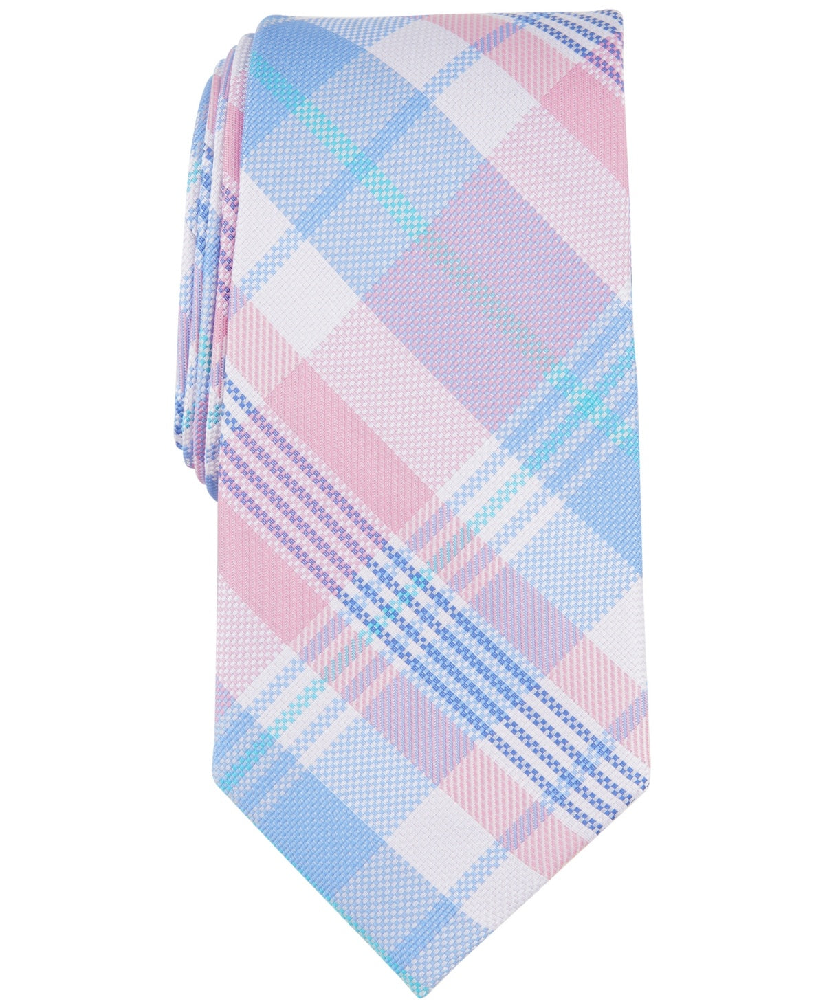 Club Room Mens Classic fit Tie Necktie One Size Pink Blue Plaid