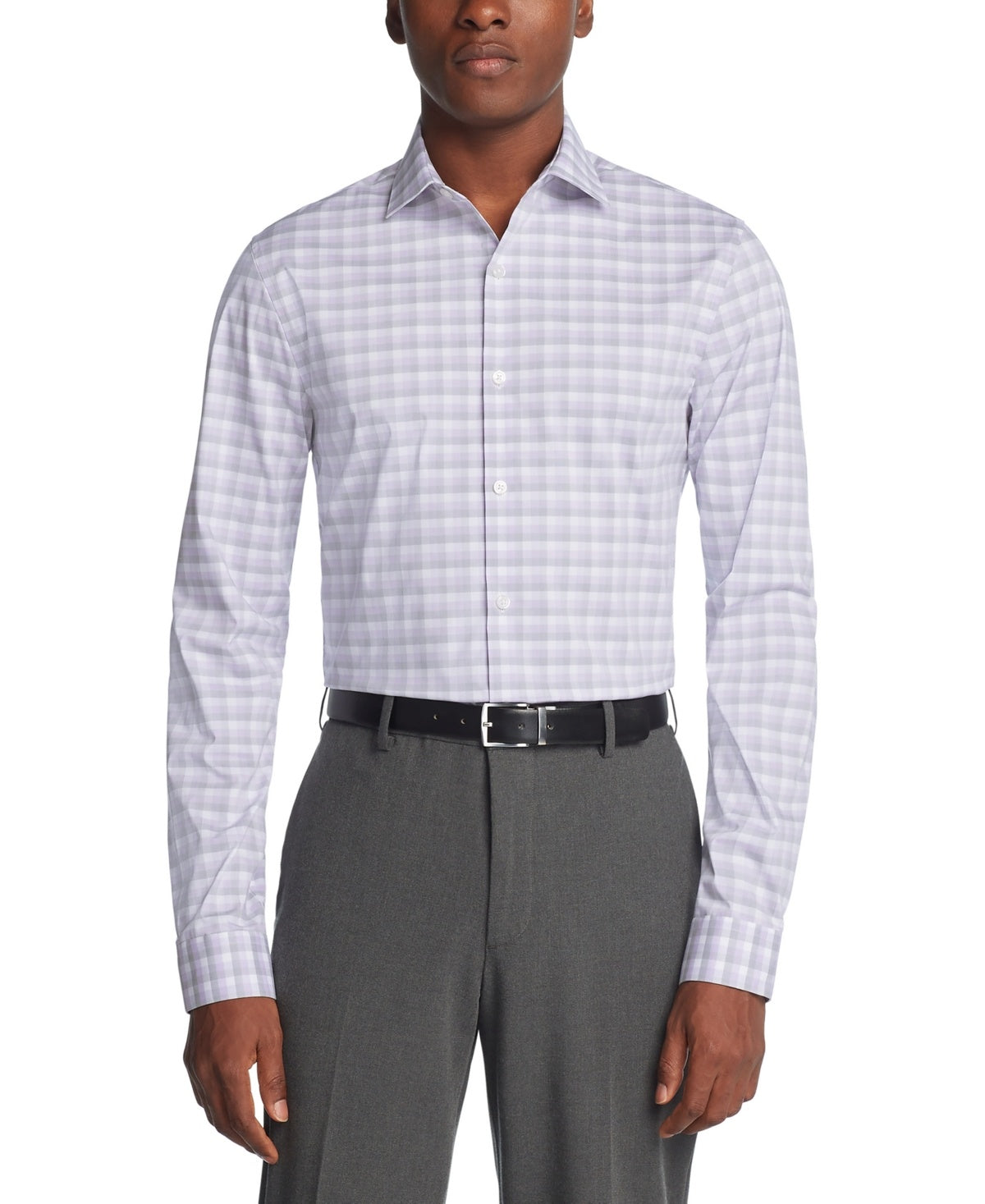 Kenneth Cole Reaction Mens Slim fit Dress Shirt XL 17 in 32-33 Purple Plaid