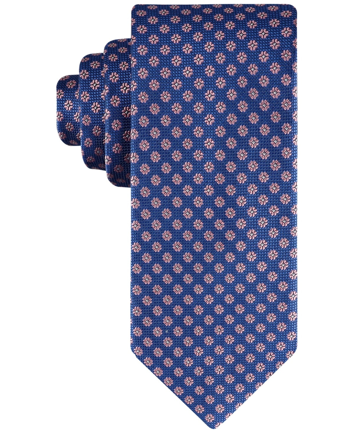 Tommy Hilfiger Mens Tie Necktie One Size Pink Navy Blue  Floral Medallion