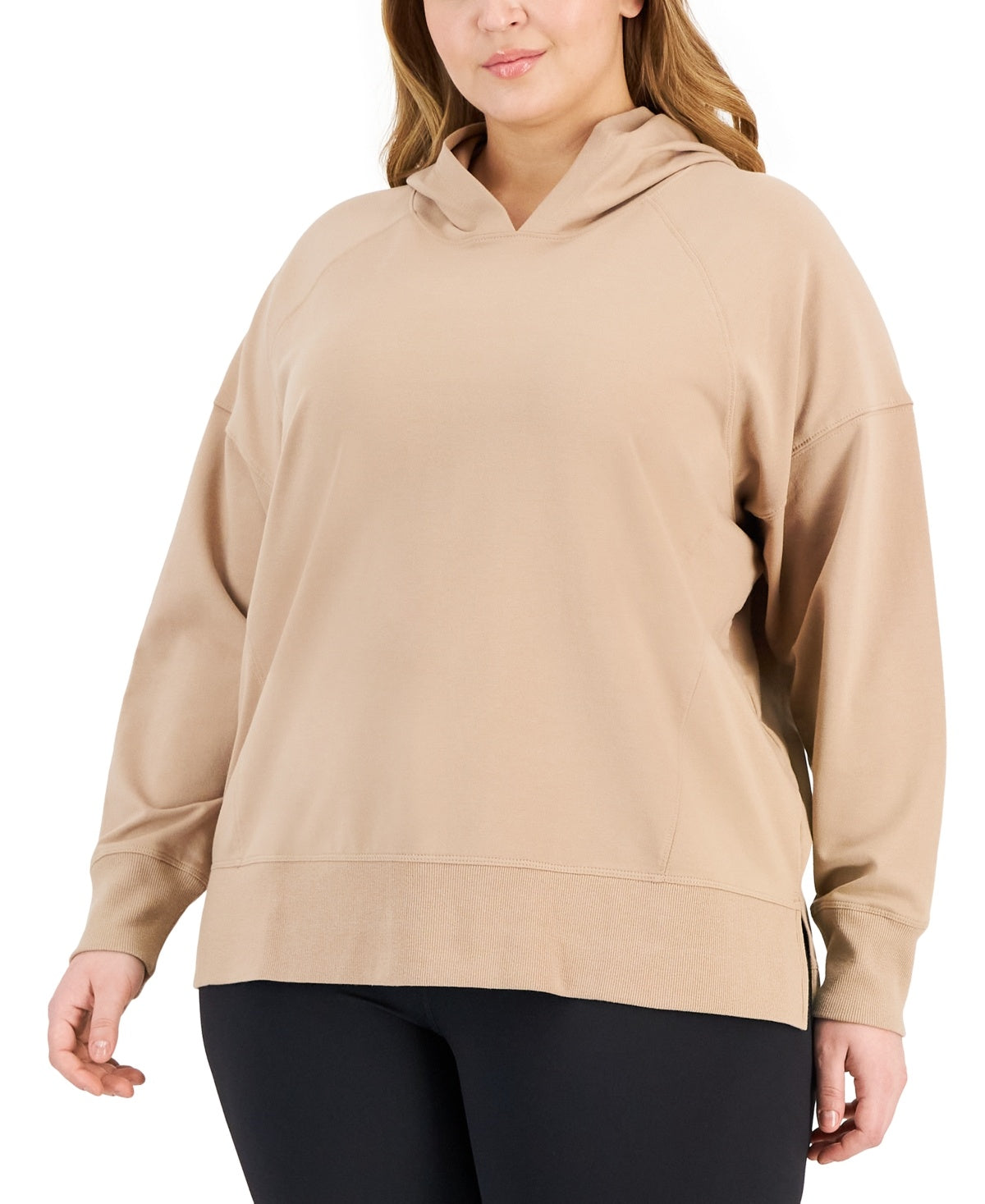 ID Ideology Women Regular fit Long Sleeve Hoodie Sweatshirt 3X Beige Solid