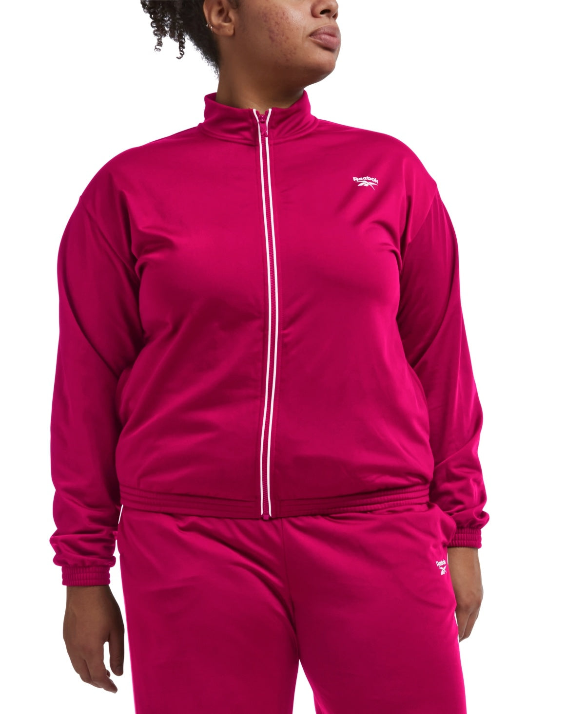 Reebok Womens Track Jacket Sweatshirt 1X Pink Full Zip Solid