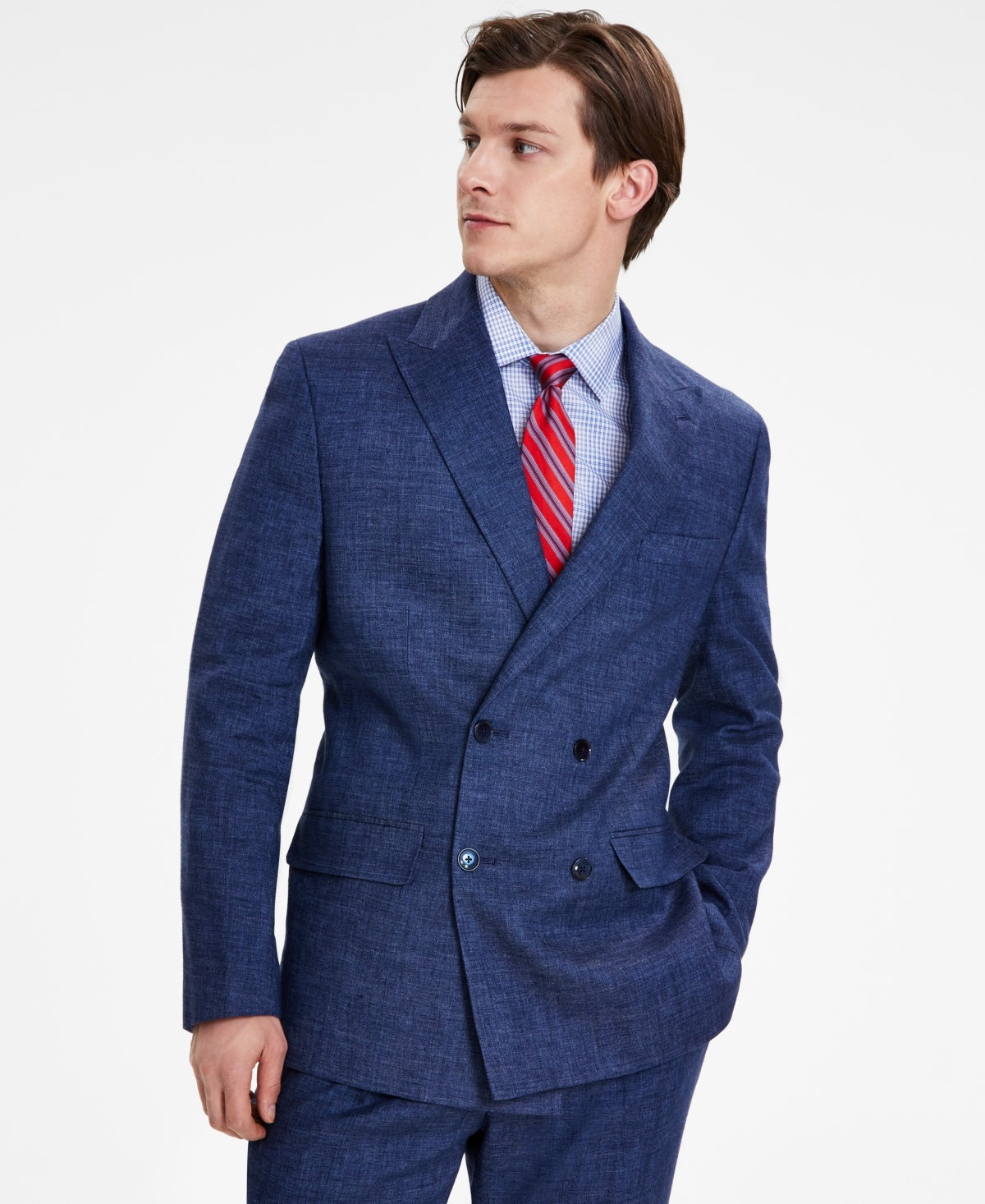 Tommy Hilfiger Mens Modern fit Double Brested Suit Jacket Blazer 38 S Blue Solid