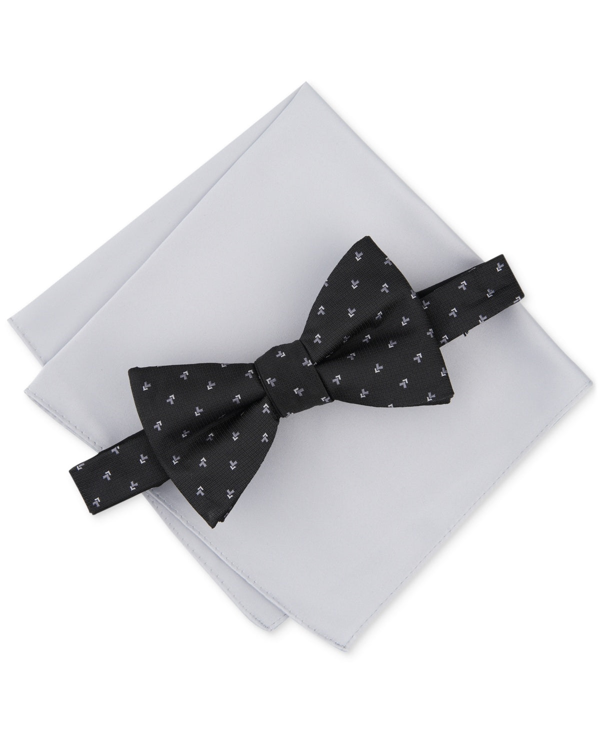 Alfani Mens Regular fit Bow Tie Necktie Pocket Square Set  Black Mini Chevron