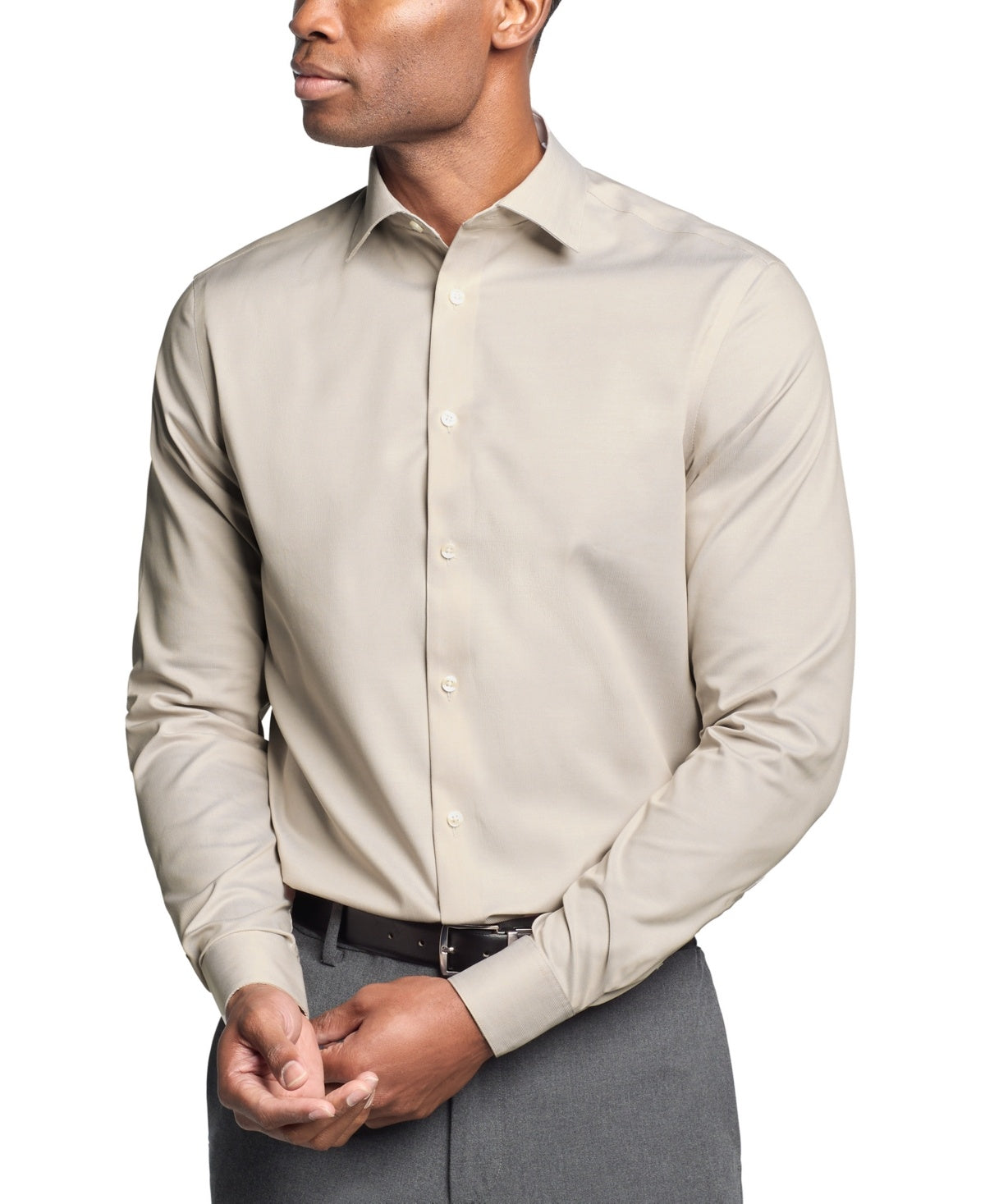Calvin Klein Mens Regular fit Dress Shirt Large 16.5 in 34-35 Beige Solid