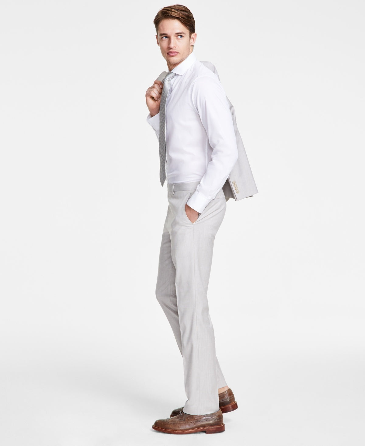 Dkny Mens Modern fit Dress Pants 40 / 32 Beige Solid