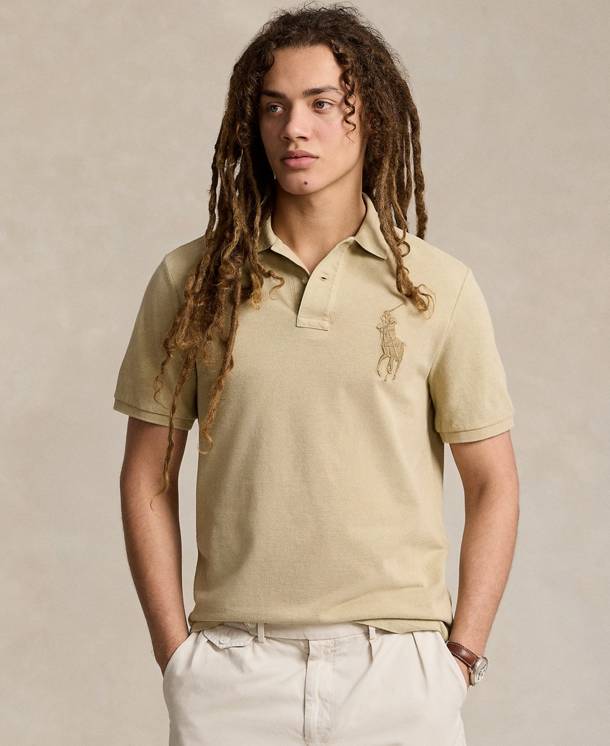 Polo Ralph Lauren Mens Slim fit Short Sleeve Polo Shirt Small Beige Solid